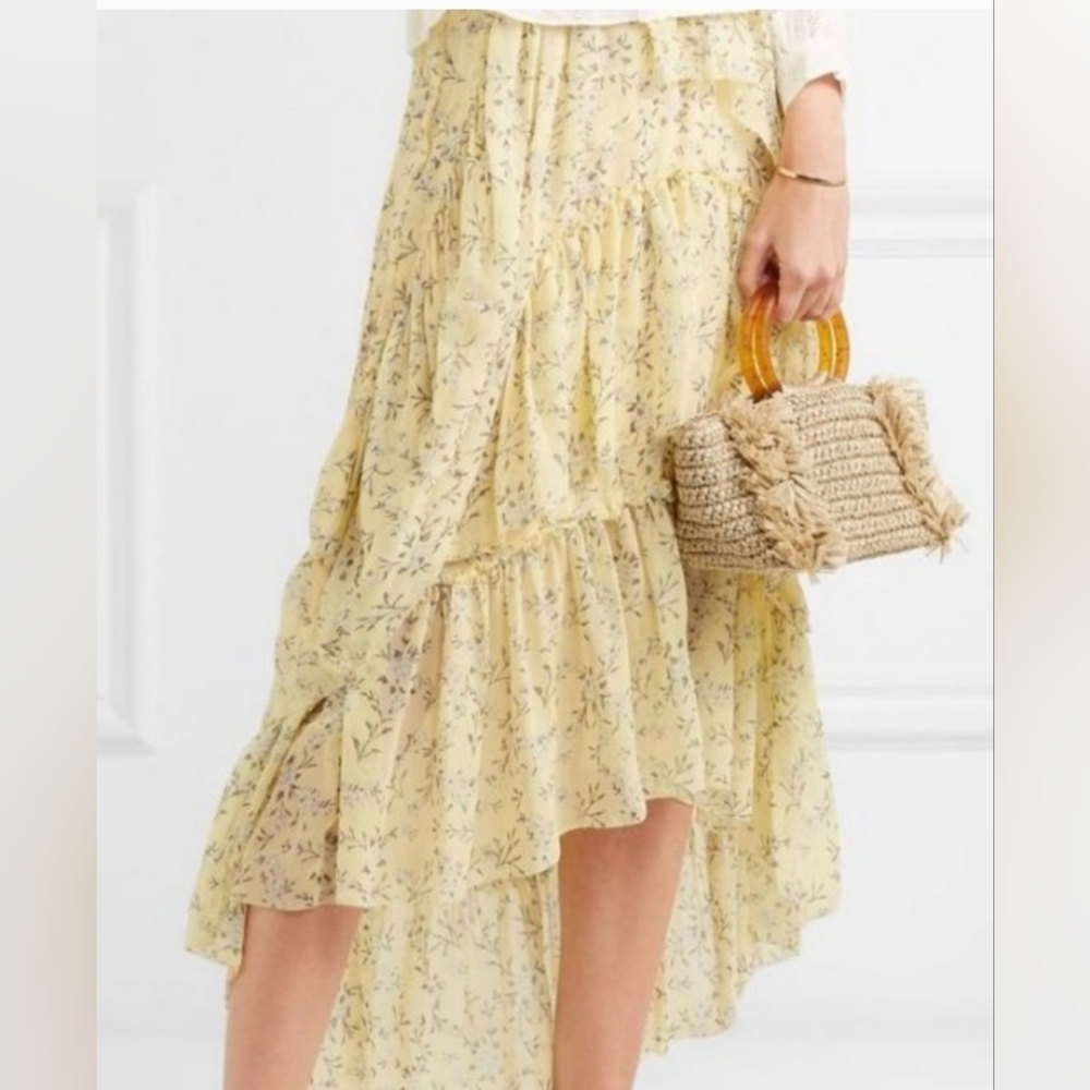 Ulla Johnson Yellow Cream Tiered Midi Skirt